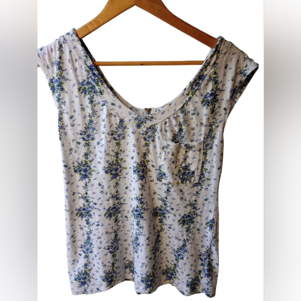 Mossimo Supply Co Floral Print Scoop Neck Cap Sleeve Top Medium